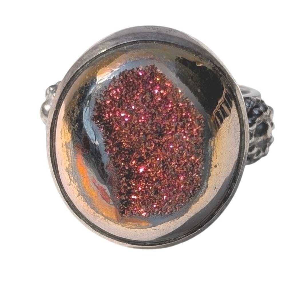 Sterling Silver 925 Titanium Druzy Geode Statement Ring India Artisan Beaded 7